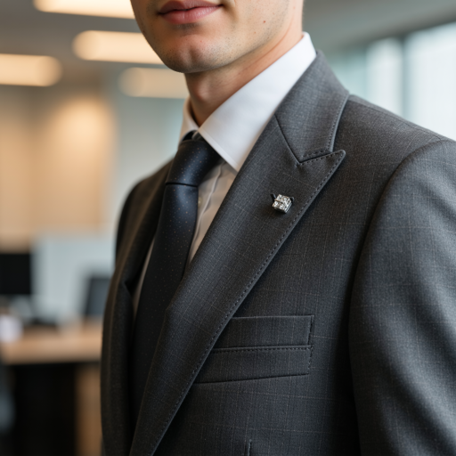 Male team member headshot around thirty years old, wearing dark suit, professional business background, formal professional appearance, high-quality photograph